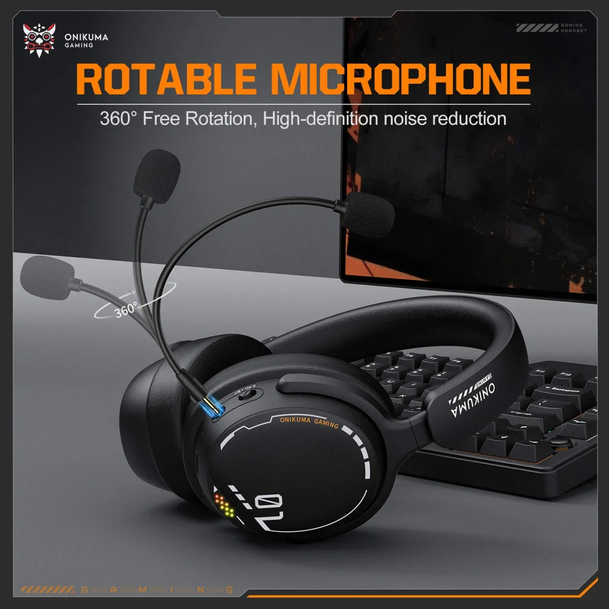 ONIKUMA GT886 Tri-Mode Wireless Gaming Headset with 2.4GHz, Bluetooth 5.3 & 3.5mm AUX - Black - Image 2