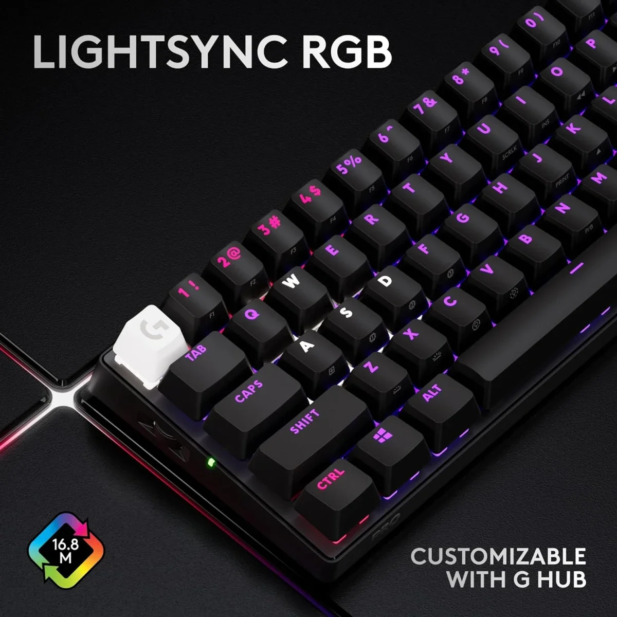 لوحة مفاتيح ألعاب Logitech G PRO X 60 LIGHTSPEED ميكانيكية لاسلكية 60% بمفاتيح GX البصرية اللمسية - أسود - Thumbnail 8