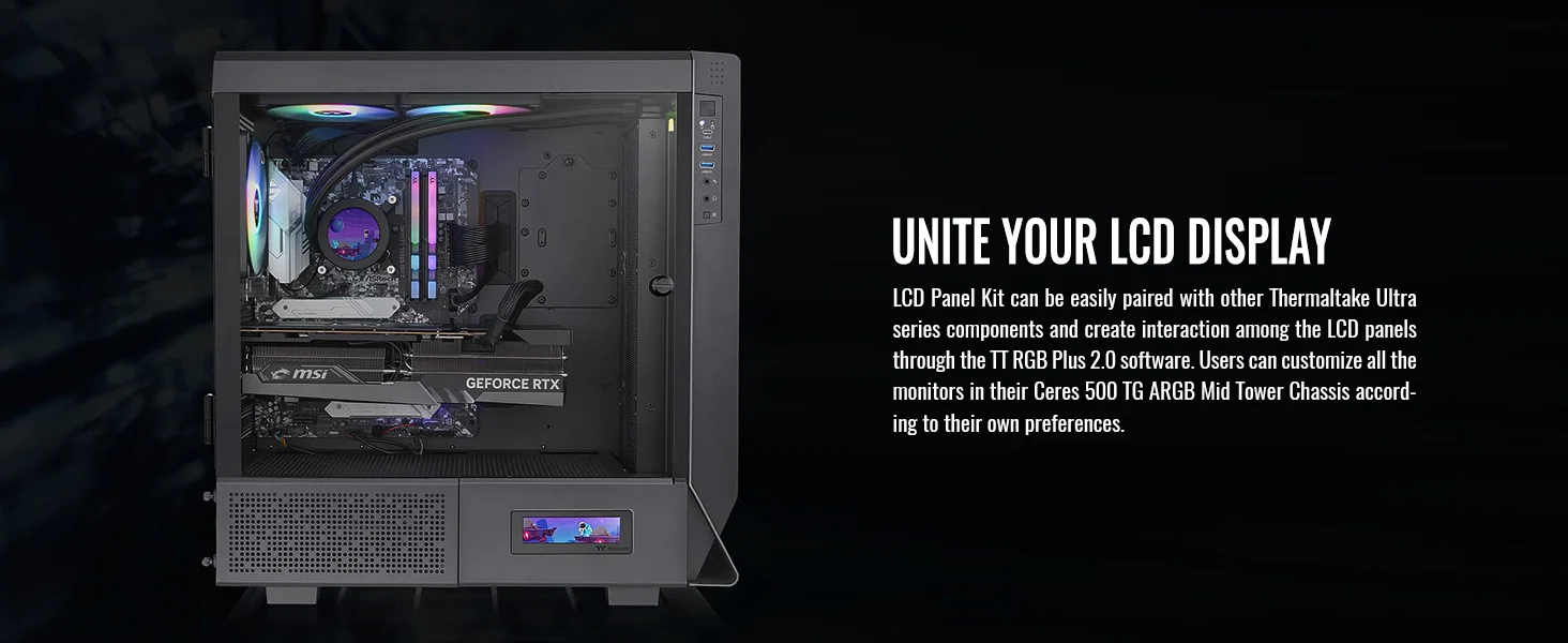 طقم لوحة LCD لهيكل الكمبيوتر Thermaltake Ceres 500 مقاس 3.9 إنش باللون الأسود - Thumbnail 11