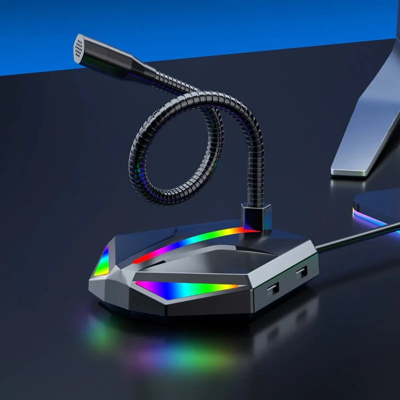 مايكروفون مكتبي H1 USB بإضاءة RGB وموزع USB بثلاثة منافذ ومخرج AUX 3.5 مم - Image 12