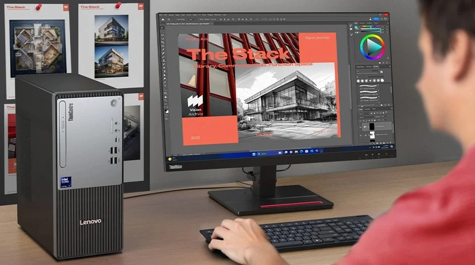 كمبيوتر مكتبي Lenovo ThinkCentre Neo 50t Gen 6 Tower بمعالج Intel Core Ultra 5 225 وذاكرة 8GB وتخزين 512GB SSD لون أسود - Image 4
