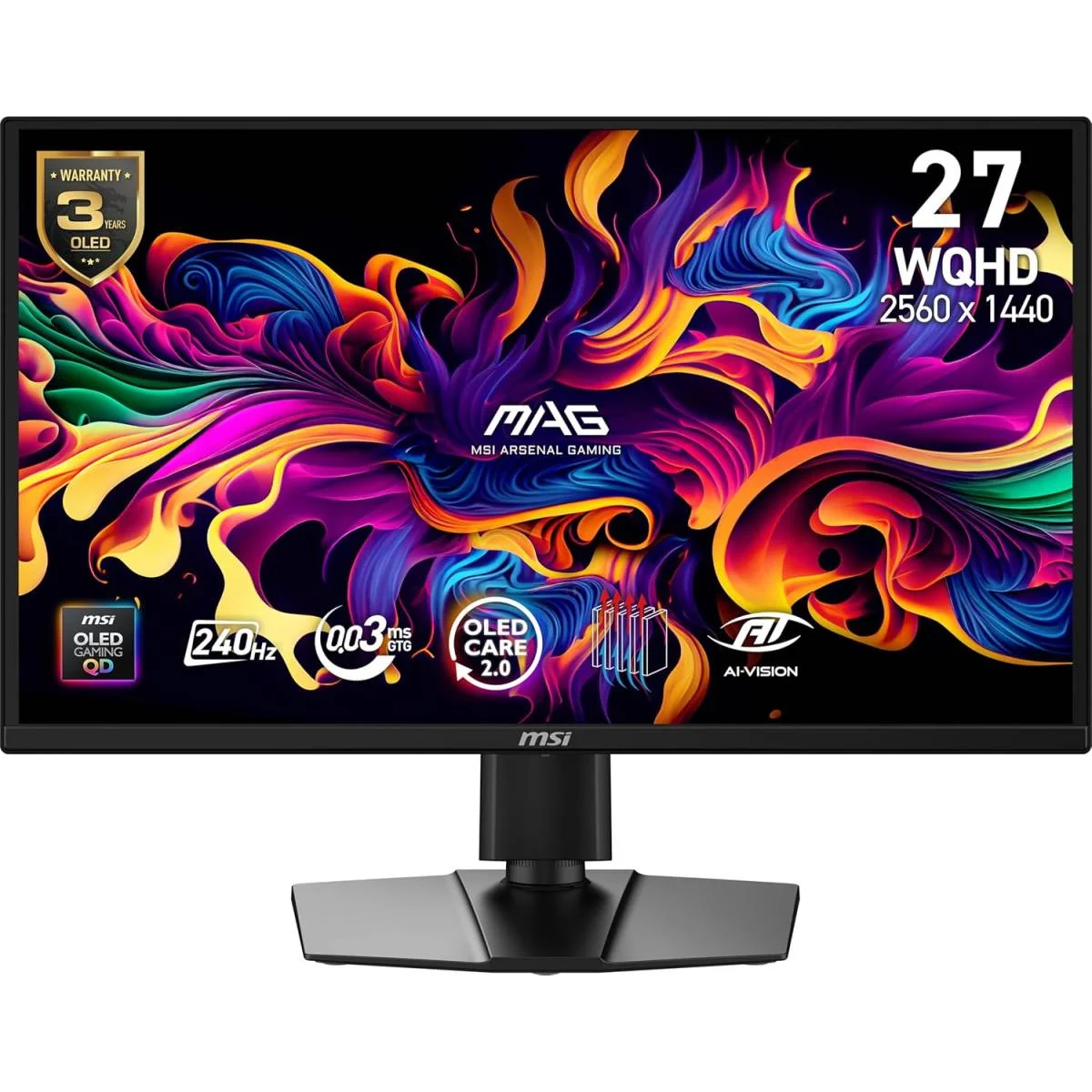 MSI 27-inch WQHD 2K Gaming Monitor, 240Hz, 0.03ms, HDR400, G-SYNC/FreeSync, USB-C 15W PD, Wide Color Gamut – MAG 272QP QD-OLED X24
