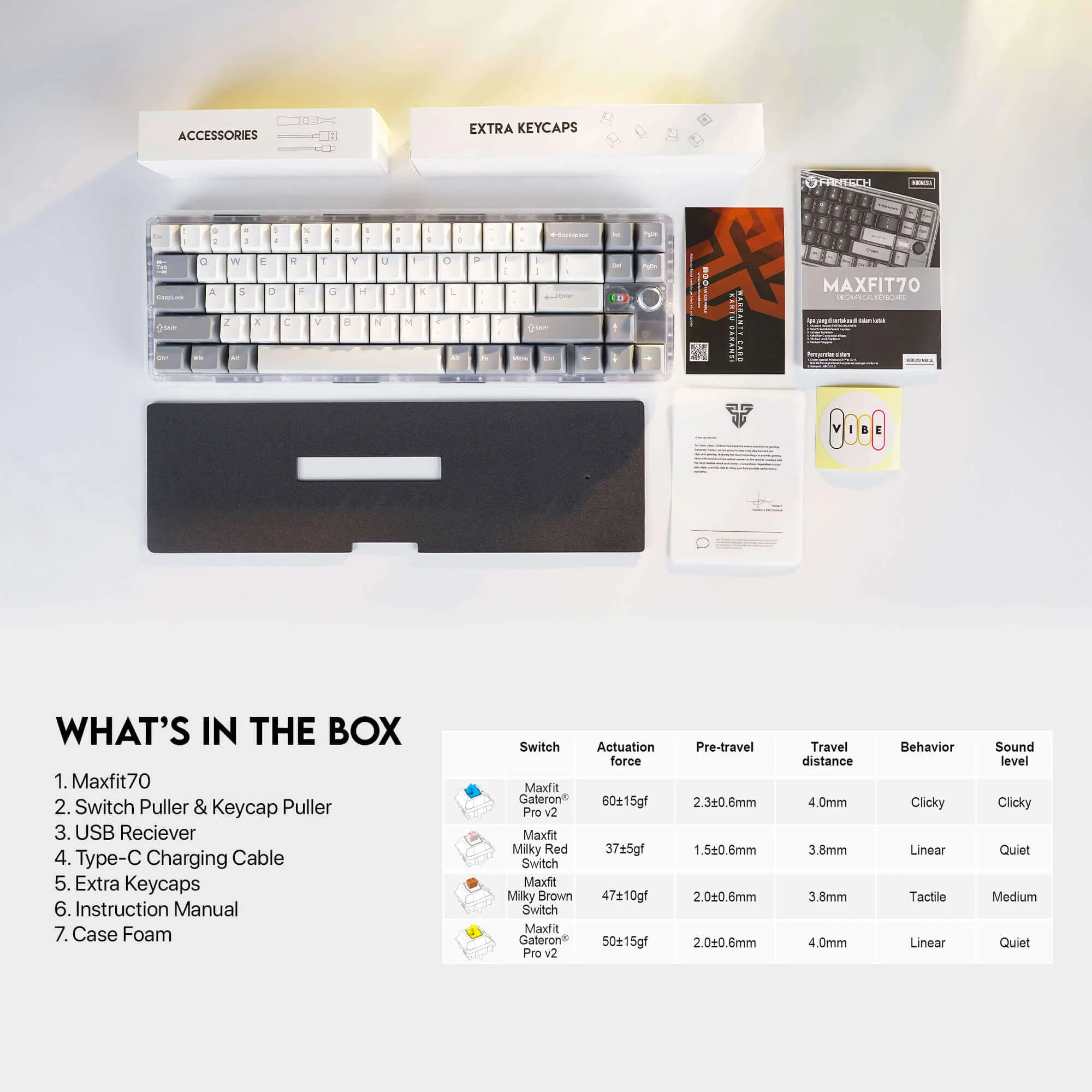 كيبورد ألعاب ميكانيكي اتصال ثلاثي (بلوتوث + لاسلكي + سلكي) Fantech MK911 - أزرار Double-Shot PBT - Epic Greyscale - Image 6