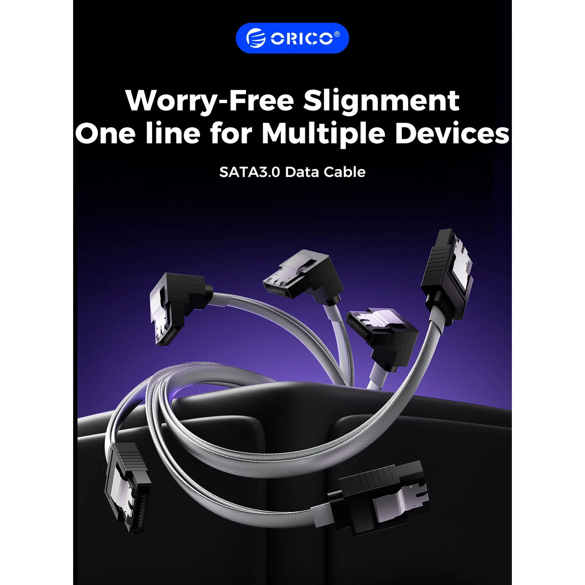 كابل ORICO 1×3 SATA 3.0 لنقل بيانات الهارد، 6Gbps، 90 سم - Thumbnail 2
