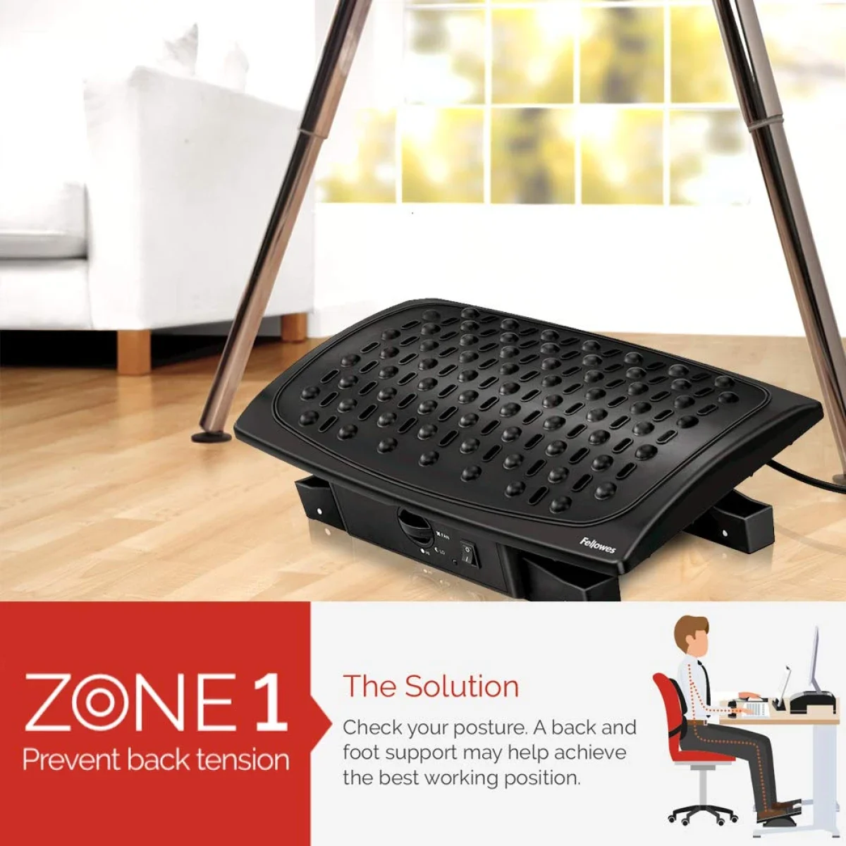 مسند قدم Fellowes Professional Series Climate Control بثلاثة إعدادات حرارة وإيقاف تلقائي، 41.5 × 27 سم