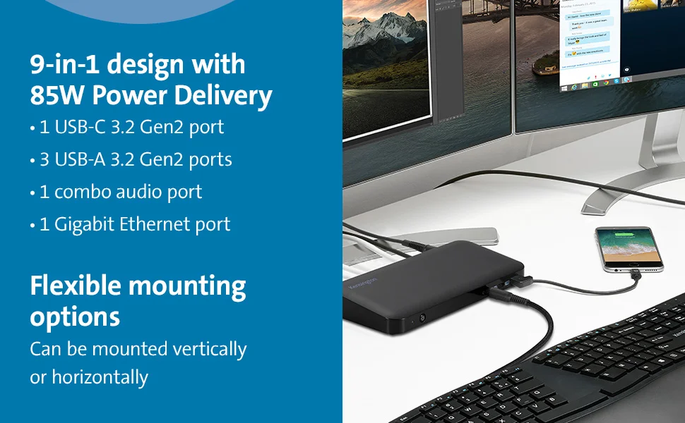 Kensington SD4845P 9-in-1 USB-C Docking Station for Microsoft Surface with Triple Display, 10Gbps, 85W PD - Black - Image 11