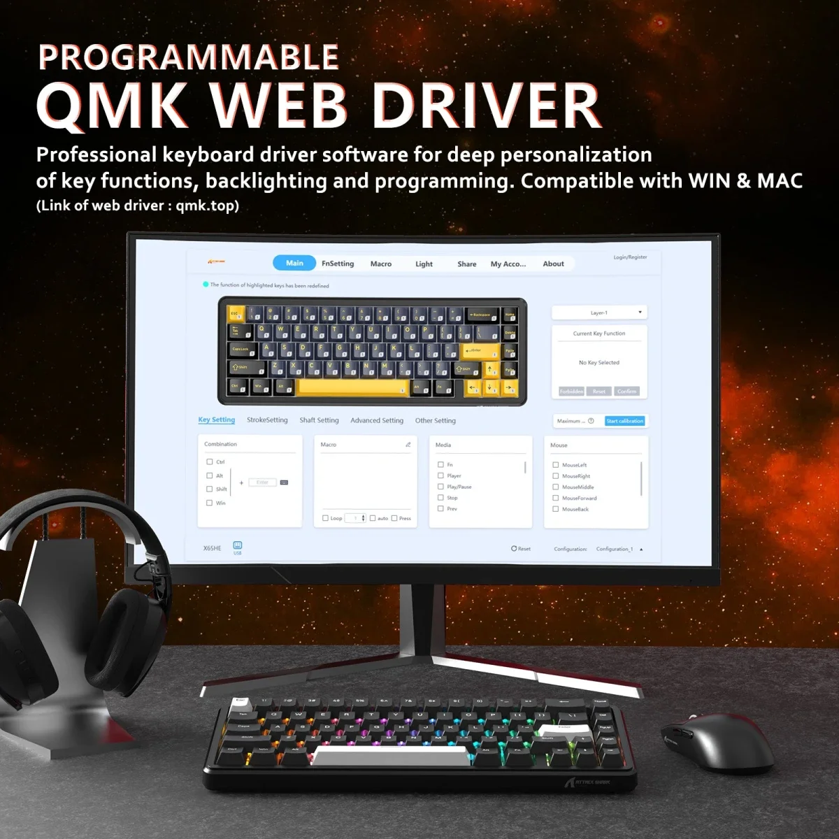 لوحة مفاتيح ألعاب ATTACK SHARK X65 HE مغناطيسية سلكية 65% سوداء - Image 9