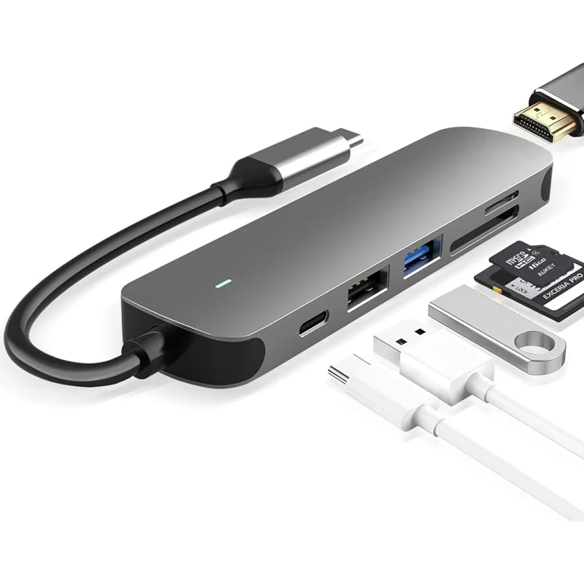 CHINA 6-in-1 USB-C Hub with HDTV, SD/TF, USB 2.0, USB 3.0 & PD