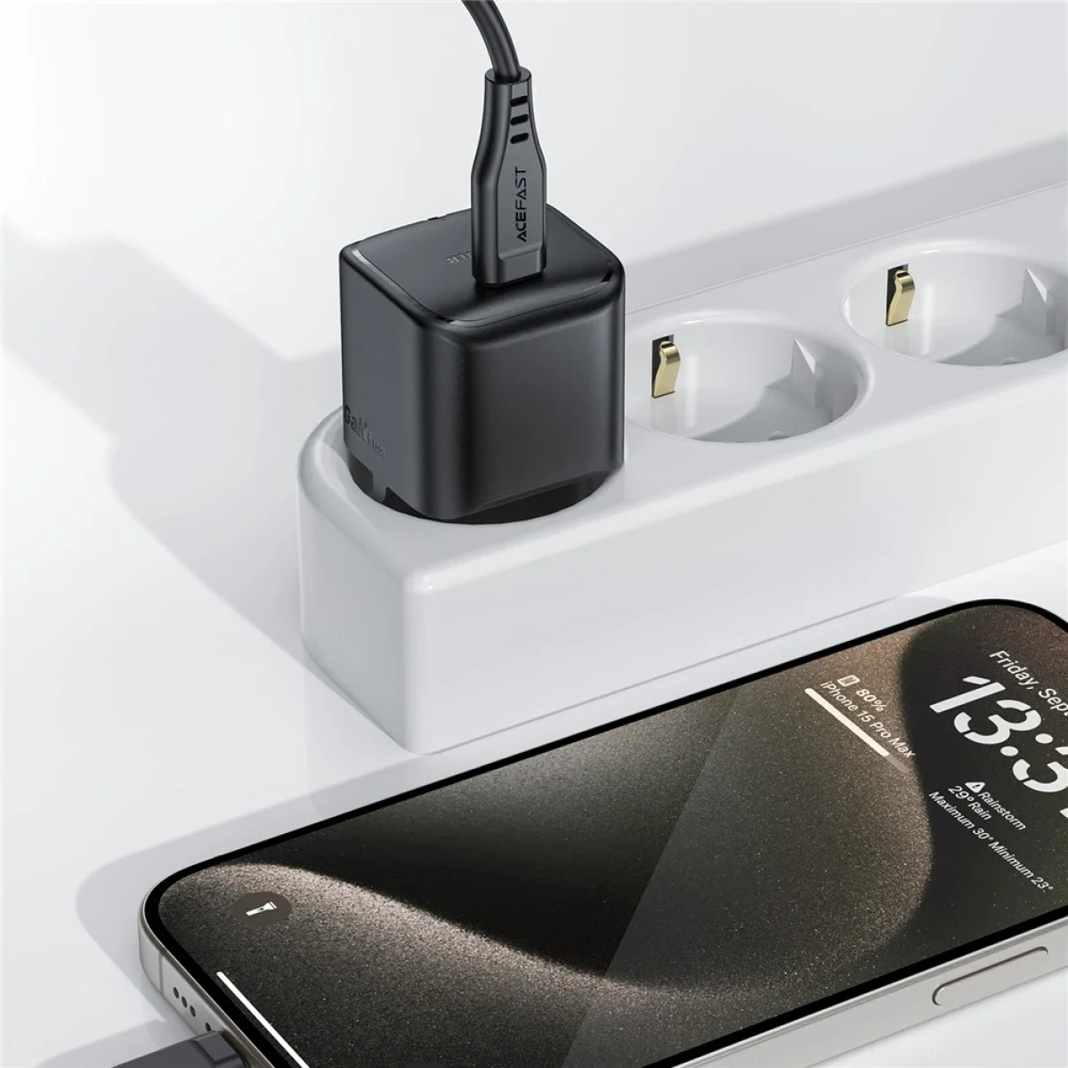 شاحن جداري ACEFAST A77 Mini بقدرة 30 واط GaN USB-C PD، قابس أوروبي - أسود - Thumbnail 5