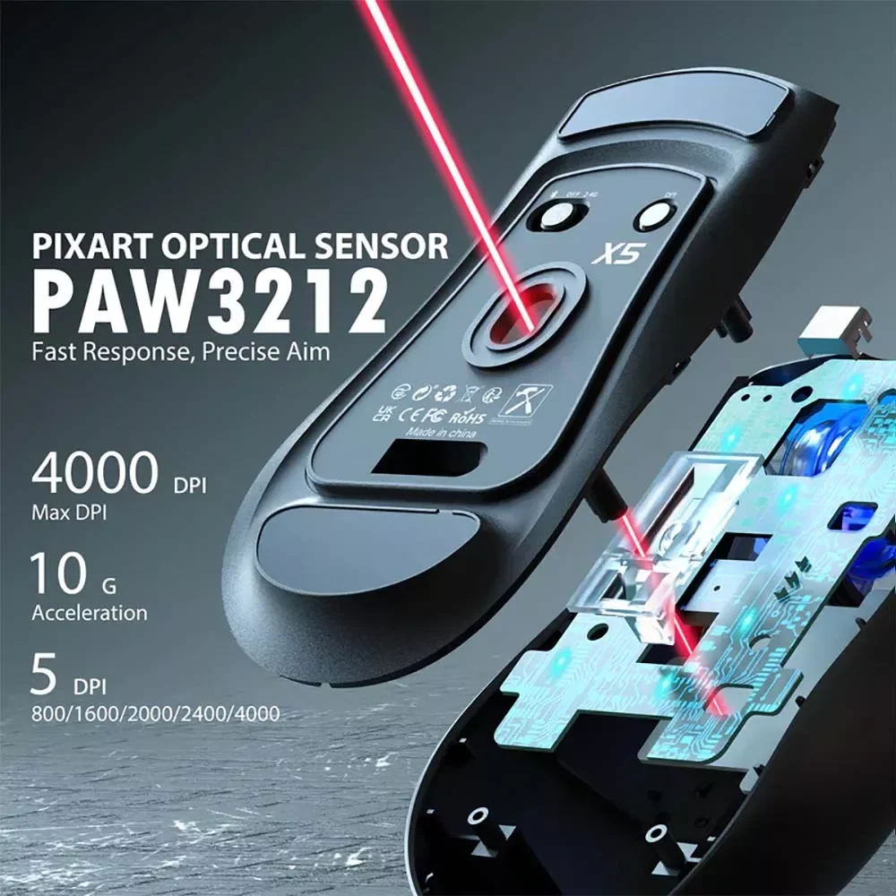 ATTACK SHARK X5 Wireless Gaming Mouse - Black - Thumbnail 6