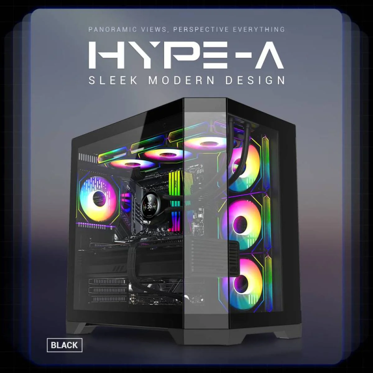 كيس كمبيوتر GameMax Hype-A أسود ATX للألعاب بزجاج مقسى مزدوج وهب ARGB ومراوح مركبة مسبقاً