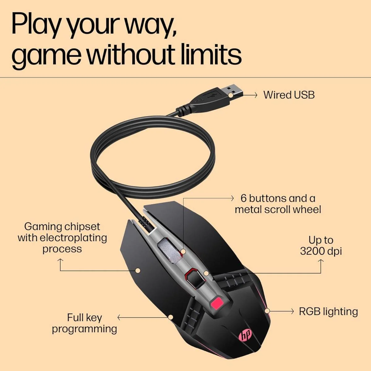HP M270 Wired Gaming Mouse with Backlight, 6 Buttons, 2400 DPI - Image 7