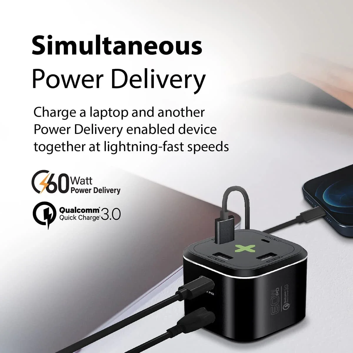 محطة شحن متعددة المنافذ Promate PowerCube-PD80 بقدرة 80W مع منفذي USB-C PD وQC 3.0 - Thumbnail 2