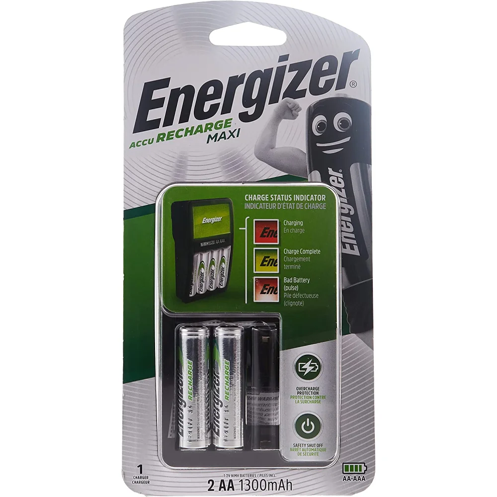 شاحن بطاريات Energizer ACCURECHARGE maxi AA/AAA مع 2x بطاريات AA قابلة للشحن