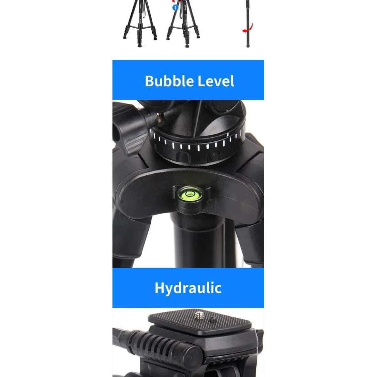 Jmary KP-2599 Professional Aluminum Tripod and Monopod for DSLR Cameras & Smartphones - Black - Thumbnail 4