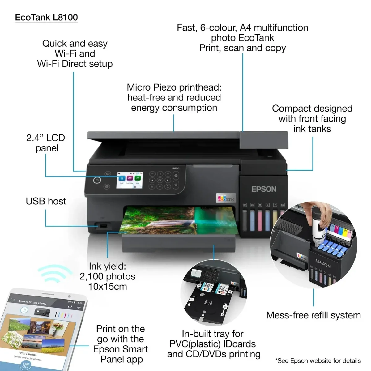 طابعة صور نافثة للحبر A4 متعددة الوظائف 3 في 1 EPSON EcoTank L8100 - Thumbnail 5
