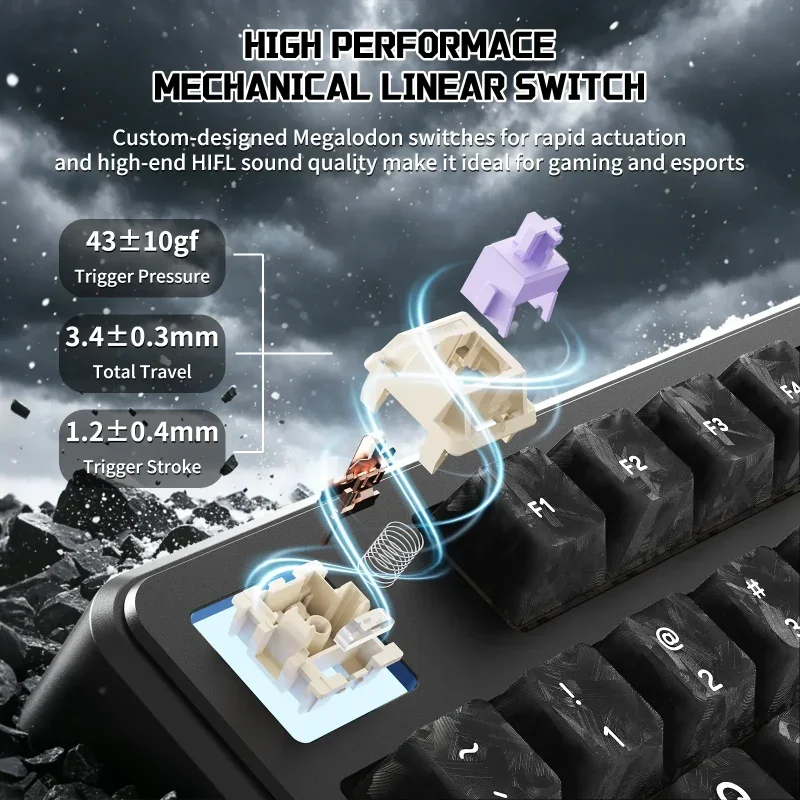 كيبورد ATTACK SHARK X87 ULTRA ميكانيكي لاسلكي – Forged Carbon – سويتشات Meg Shark - Thumbnail 9