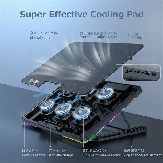 مبرد لابتوب X8 مع 6 مراوح LED هادئة وإضاءة RGB - Image 2