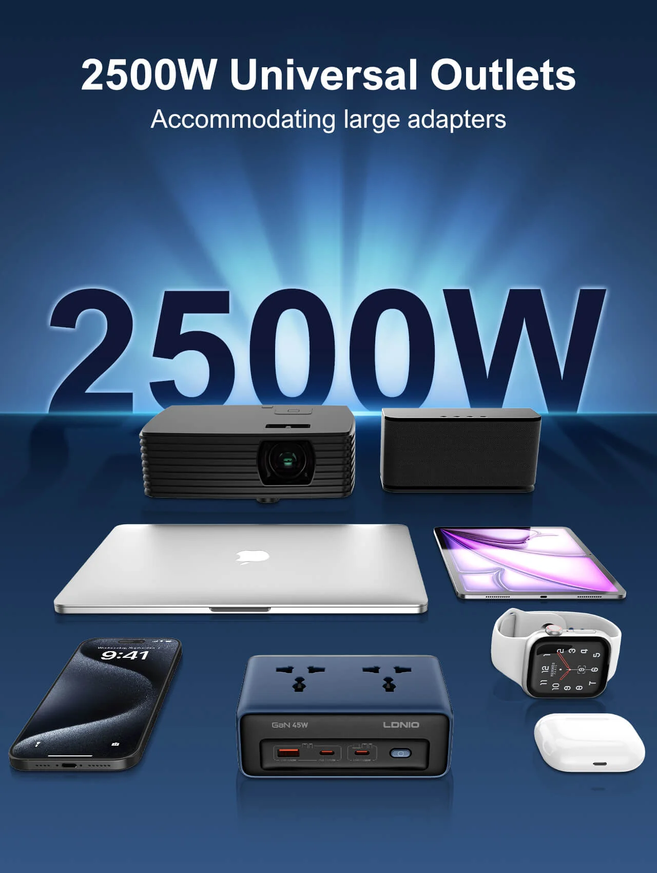 مشترك كهرباء عالمي LDNIO SC1 بقدرة 45W PD ومخرج 2500W - Thumbnail 11