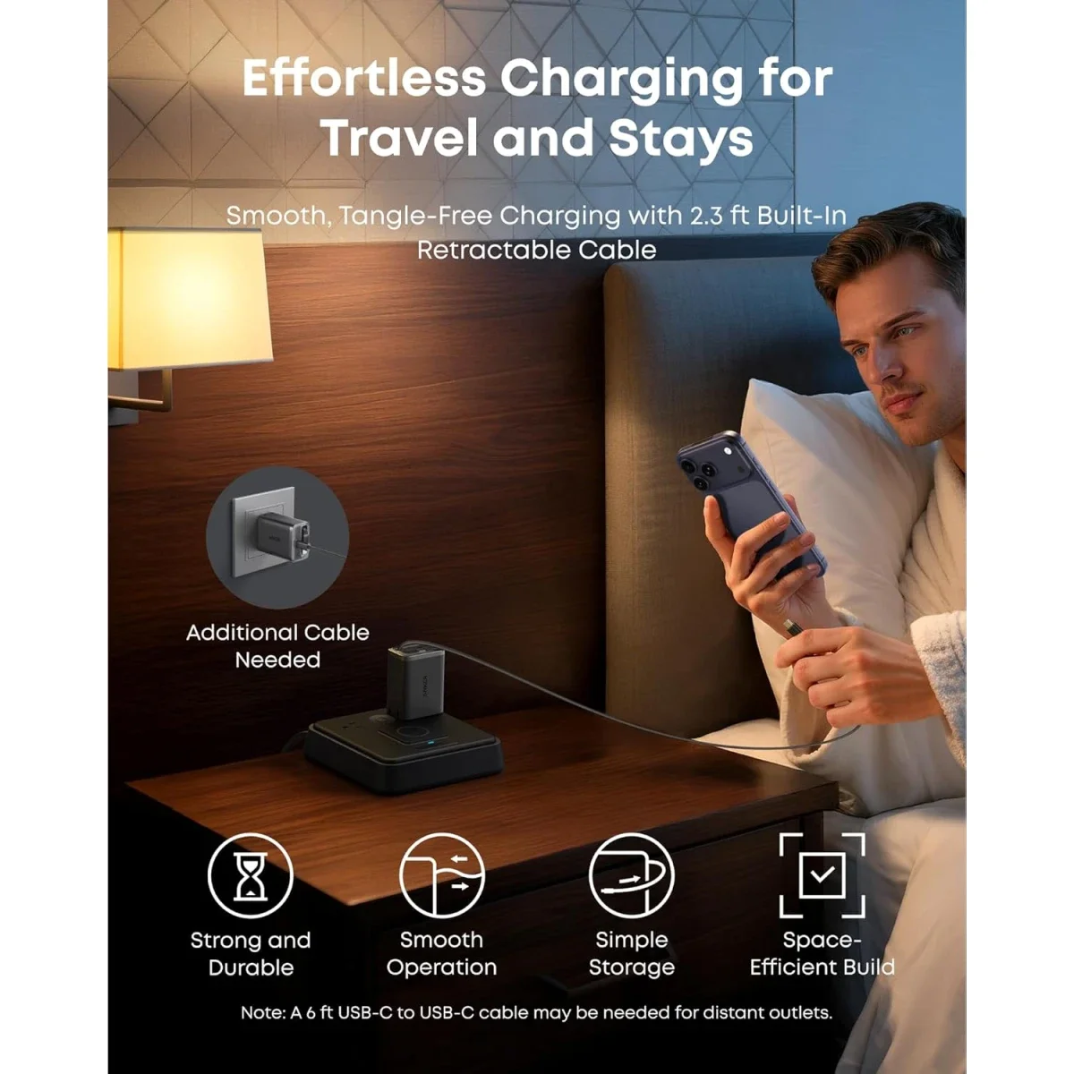 شاحن Anker A2658 Nano بقدرة 35 واط بمنفذي USB-C وكابل قابل للسحب - أسود - Thumbnail 6