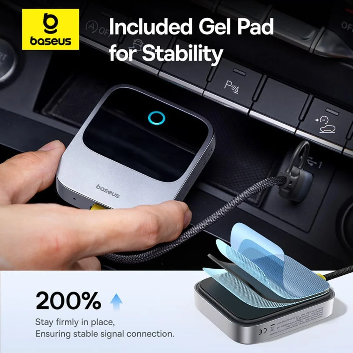 Baseus PrimeTrip Wireless CarPlay Adapter for iPhone, Grey - Thumbnail 7