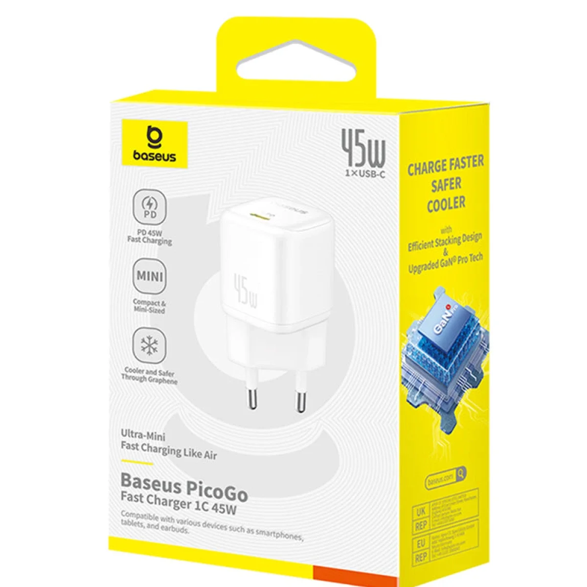 شاحن جداري Baseus PicoGo GaN6 Pro USB-C بقدرة 45 واط، قابس أوروبي - أبيض قمري - Image 7