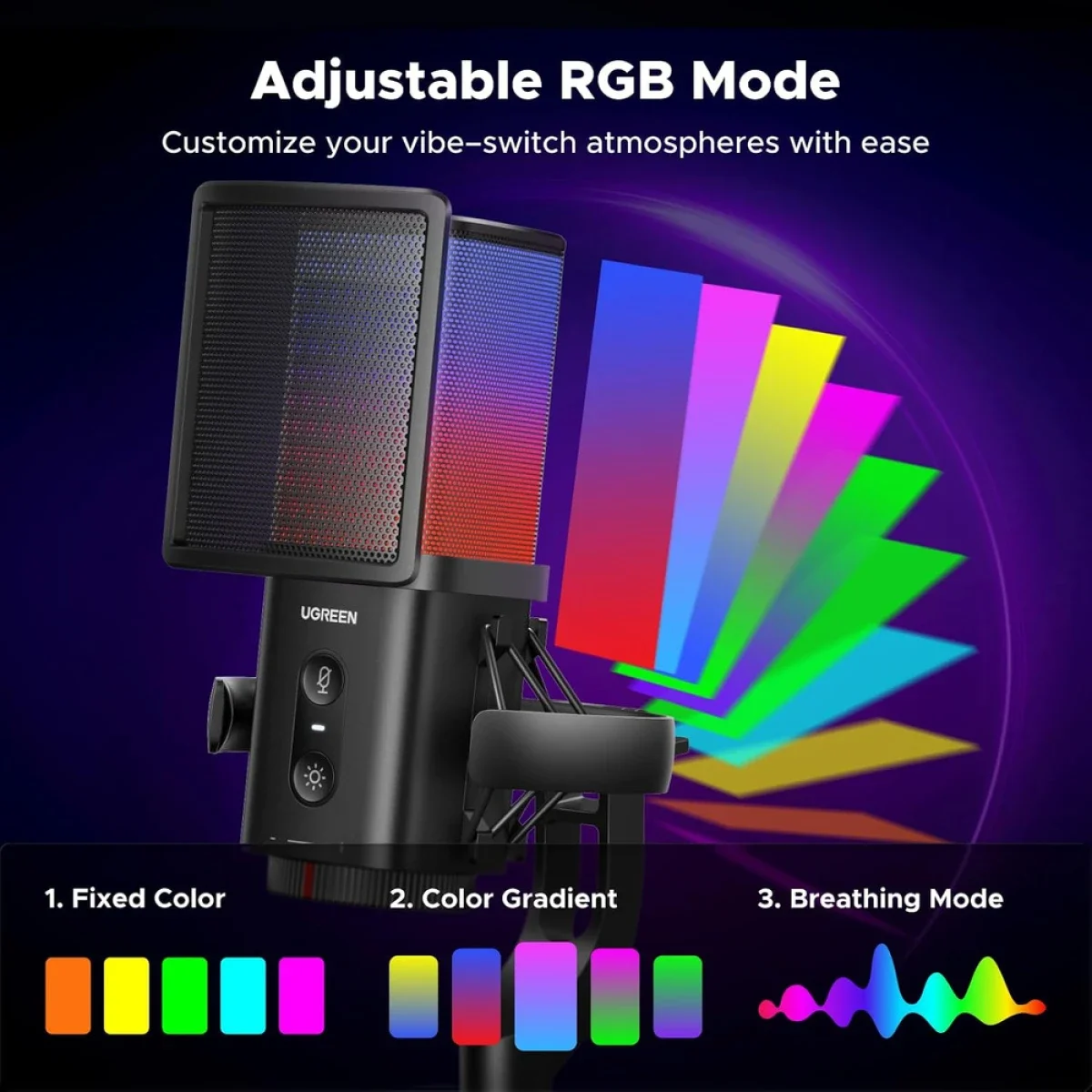 Ugreen CM581 USB Desktop Condenser Microphone, 96 kHz/24-bit, ANS Noise Reduction & 7 RGB Modes - Thumbnail 5