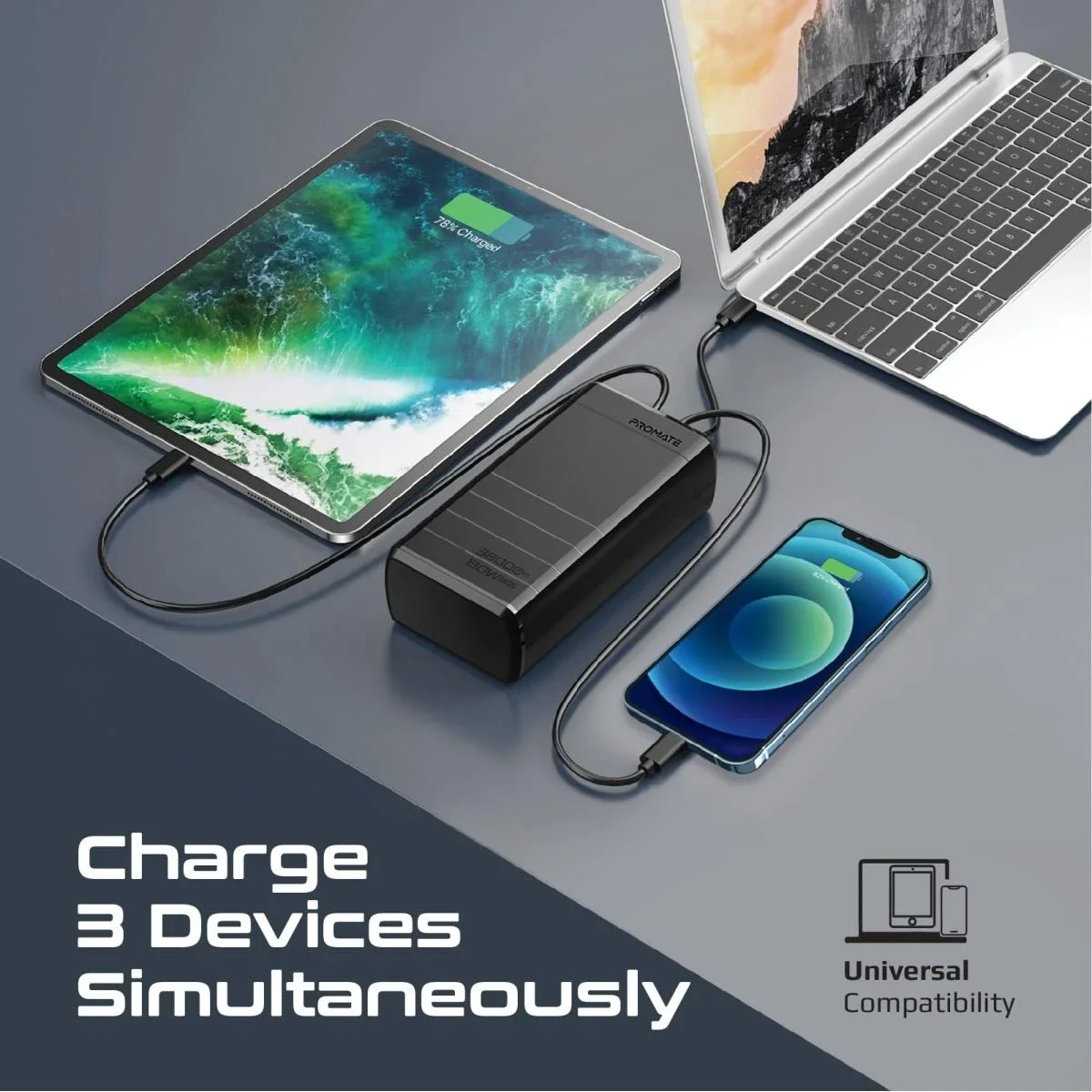 باور بانك Promate PowerMine-130 بسعة 38000mAh وشحن سريع 130W - Thumbnail 2