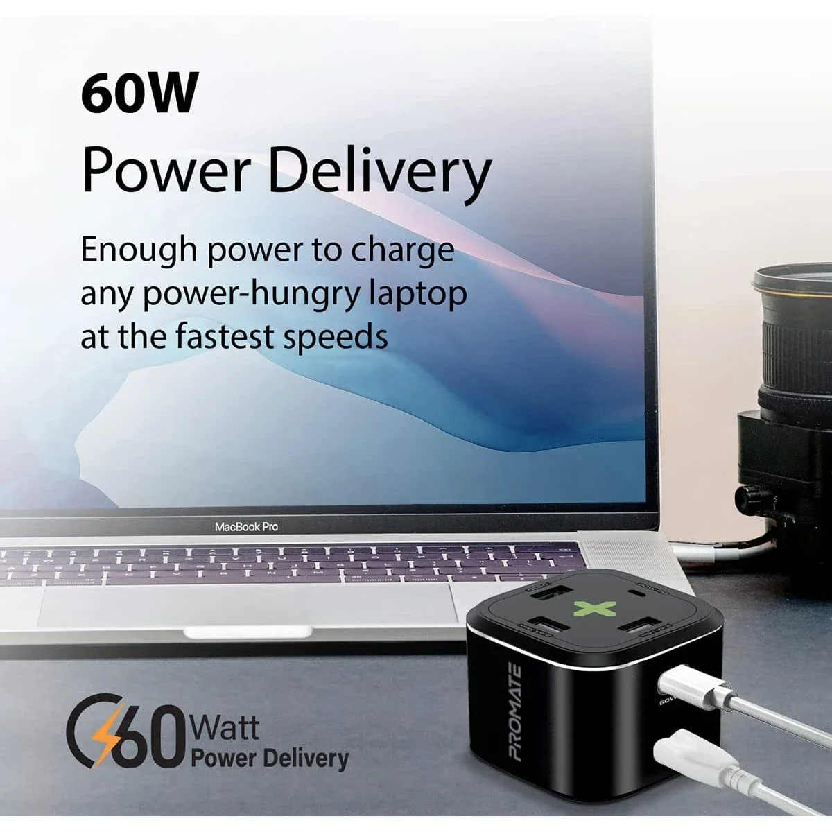 محطة شحن متعددة المنافذ Promate PowerCube-PD80 بقدرة 80W مع منفذي USB-C PD وQC 3.0 - Thumbnail 3