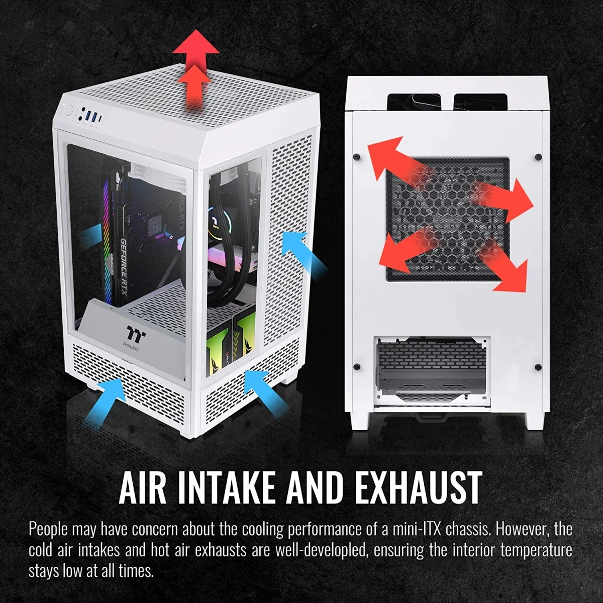 هيكل كمبيوتر Thermaltake The Tower 100 ميني تاور زجاج مقوى M-ITX أبيض - Image 2