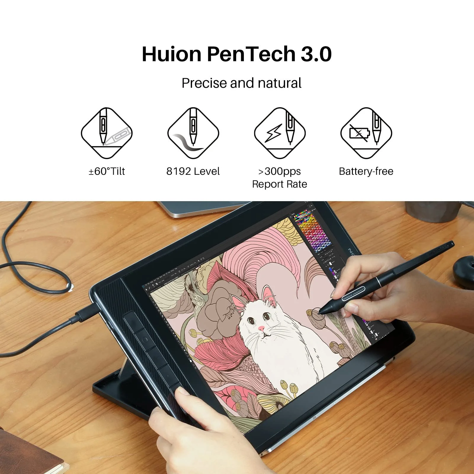 شاشة رسم Huion Kamvas 13 الإبداعية 13.3 إنش Full HD IPS مع قلم PW517 - Thumbnail 6