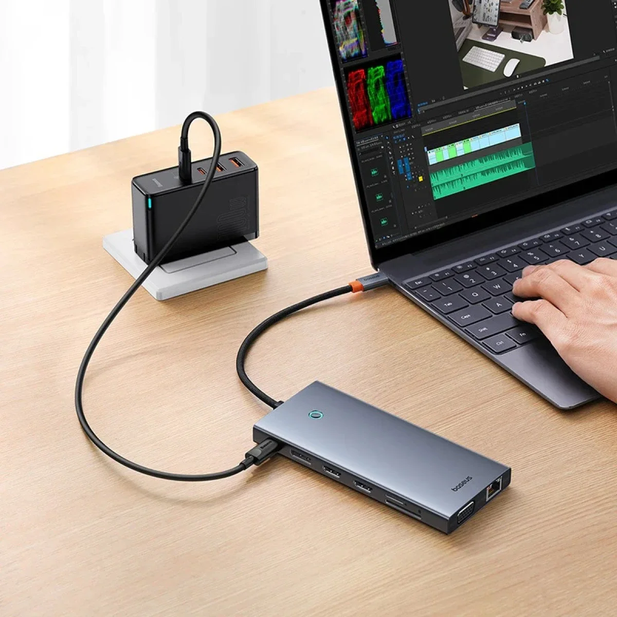 Baseus PortalJoy Series 13-Port USB-C Hub with Dual HDMI 4K@60Hz, DP 4K@120Hz, VGA, RJ45, SD/TF and 100W PD - Space Grey - Image 6