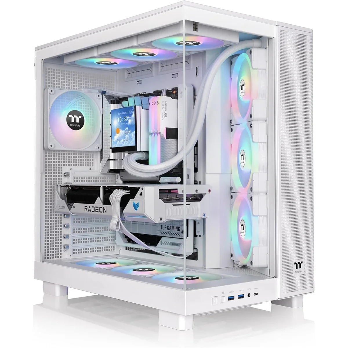 هيكل كمبيوتر Thermaltake View 380 XL TG ARGB ميد تاور مع 4 مراوح 120mm ARGB ودعم راديتر 360mm، ابيض
