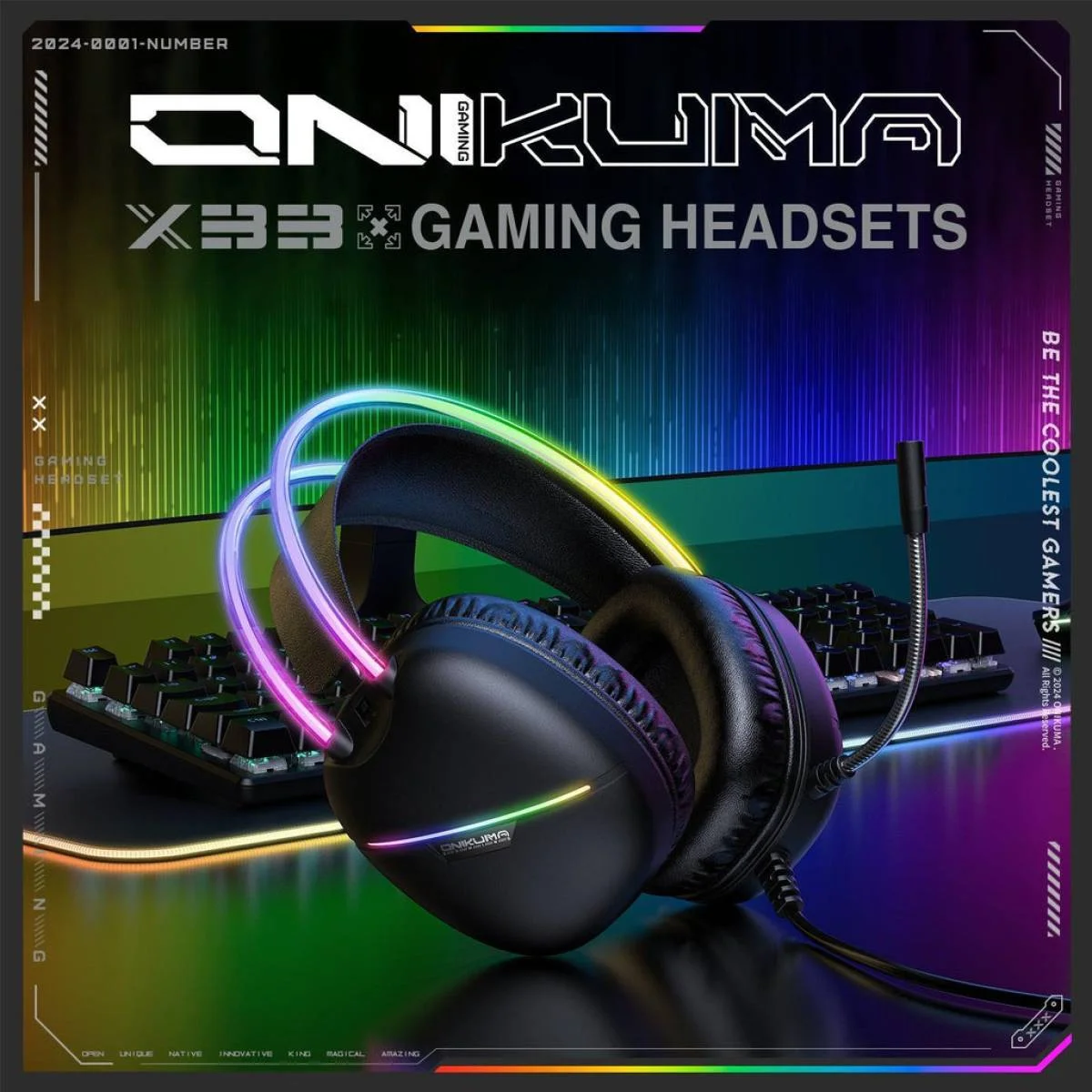 سماعة ألعاب ONIKUMA X33 سلكية USB-C مع مايك وإضاءة RGB - أسود - Image 4
