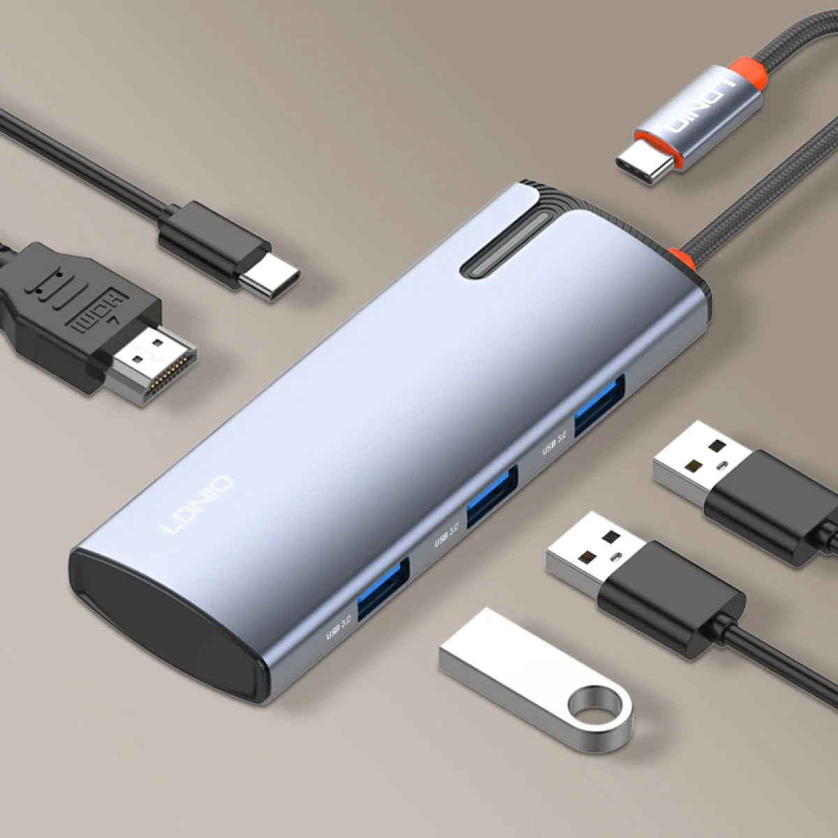 LDNIO DS-15H 5-in-1 USB-C Hub Docking Station 100W PD HDMI USB 3.0 Gray - Image 5