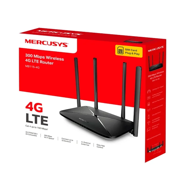 راوتر MERCUSYS MB115-4G لاسلكي بشريحة SIM و4G LTE بسرعة 300Mbps - Thumbnail 3