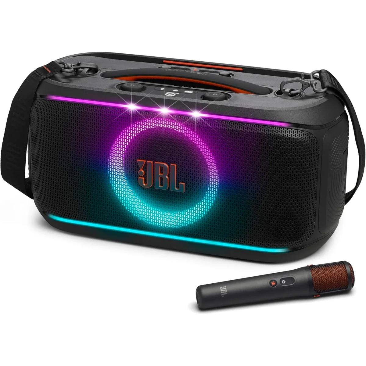 JBL PartyBox On-The-Go 2 Portable Party Speaker with Wireless Digital Microphone, Lightshow, 15-Hour Playtime, Black