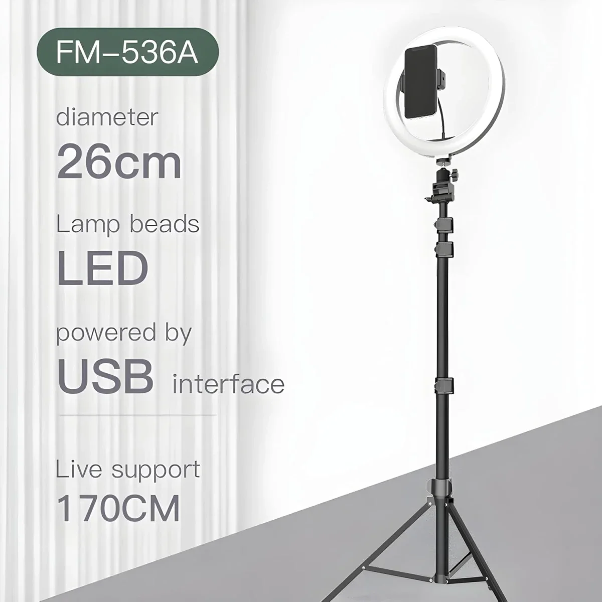 إضاءة حلقية LED Jmary FM-536A مقاس 26 سم مع حامل ثلاثي 170 سم وجهاز تحكم - Image 8