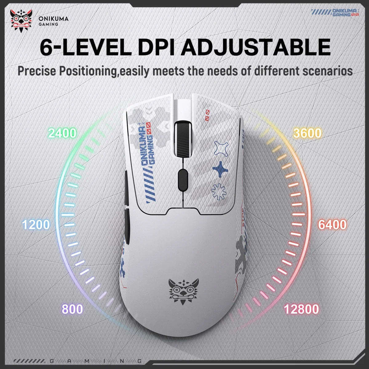 ONIKUMA DM01 Tri-Mode Wireless Gaming Mouse, 12800 DPI, White - Image 6