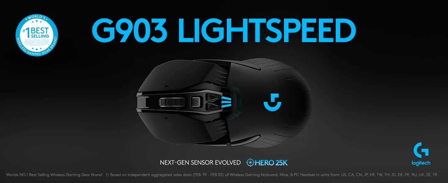 Logitech G903 LIGHTSPEED Wireless Gaming Mouse, HERO 25K, 25,600 DPI, Black - Thumbnail 8