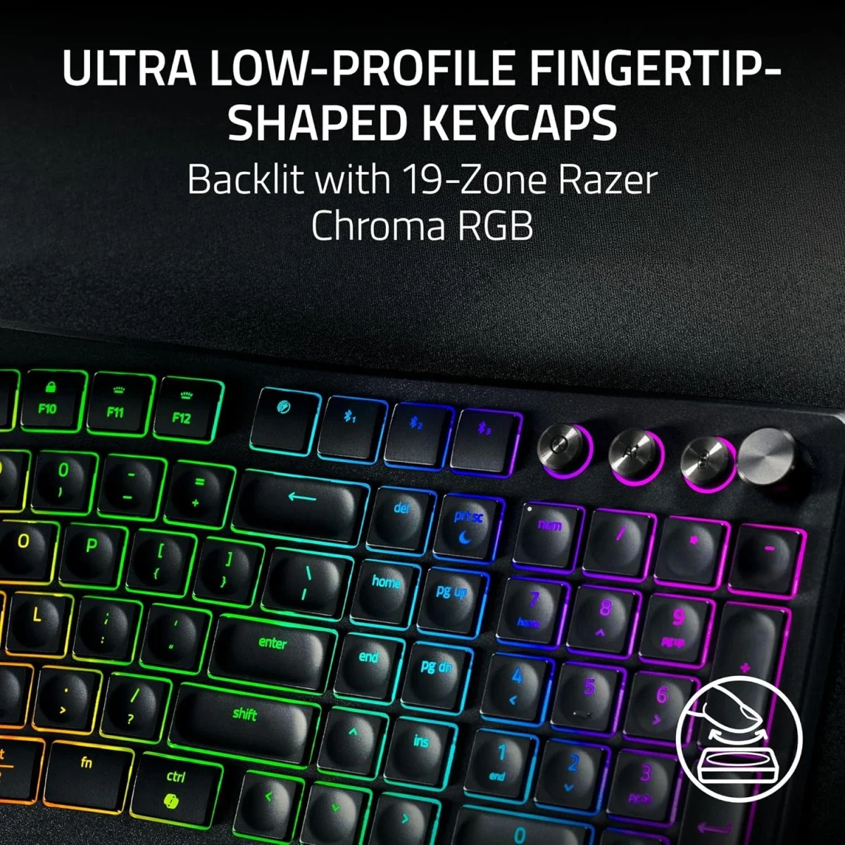 كيبورد Razer Pro Type Ergo لاسلكي مريح بتصميم منفصل وإضاءة RGB - أسود - Thumbnail 3
