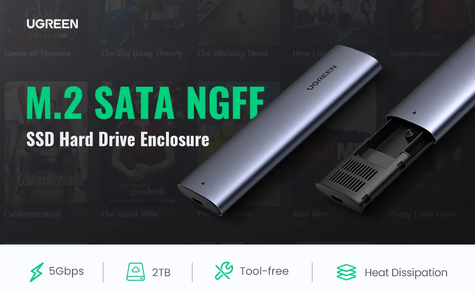 حاوية SSD M.2 SATA NGFF من Ugreen ألمنيوم USB 3.1 - Thumbnail 8