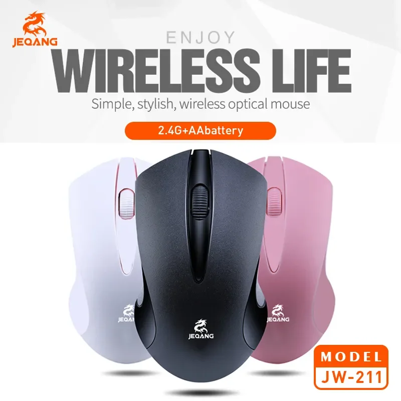 ماوس Jeqang JW-211 بصري صغير ومحمول 3D، لاسلكي 2.4G مع USB، توصيل وتشغيل وبطارية للاستخدام المكتبي