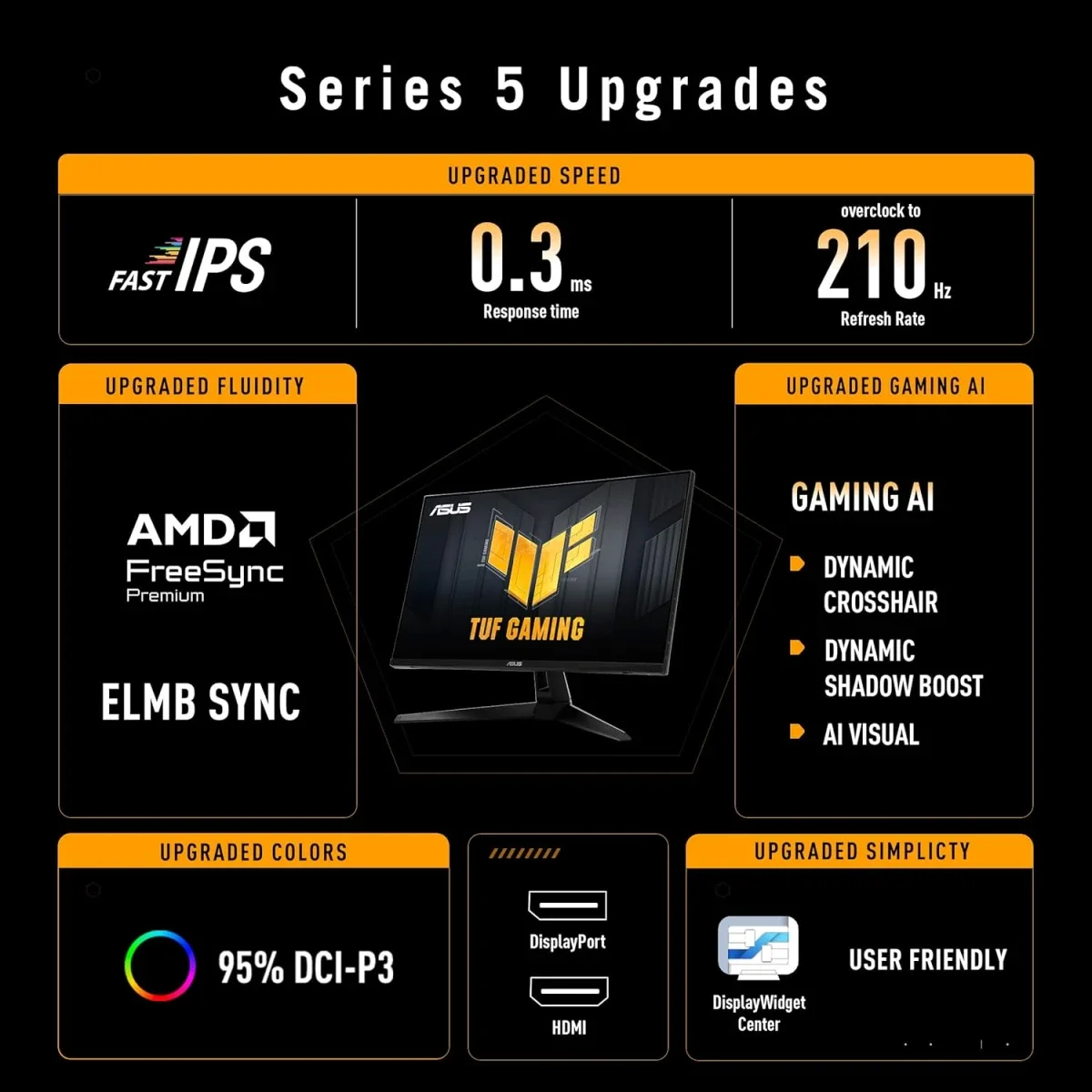 شاشة ألعاب Asus TUF Gaming VG27AQ5A مقاس 27 إنش Fast IPS QHD، 210Hz، 0.3ms، HDR10 - Thumbnail 2