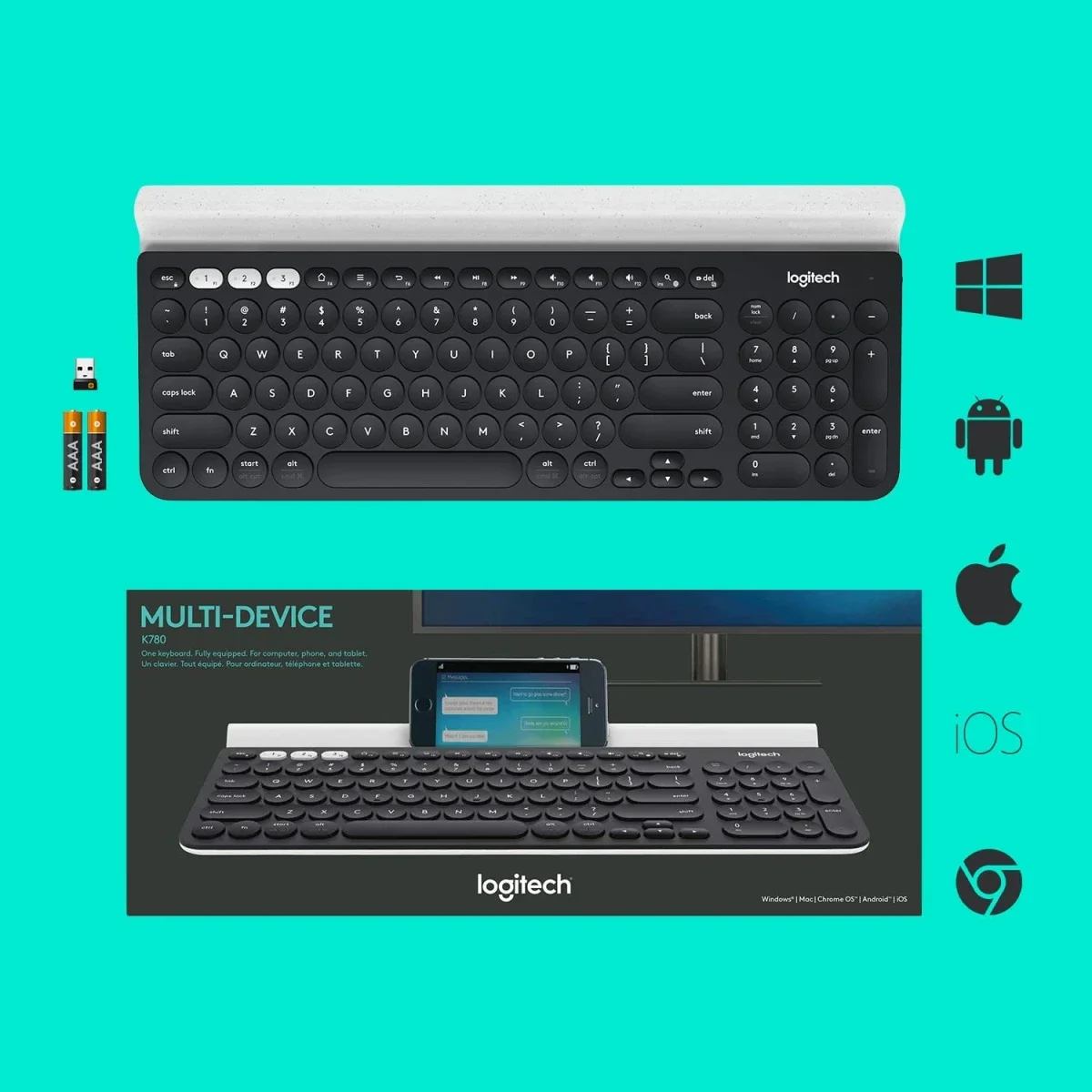 Logitech K780 Multi-Device Bluetooth Keyboard with FLOW - English - Thumbnail 8