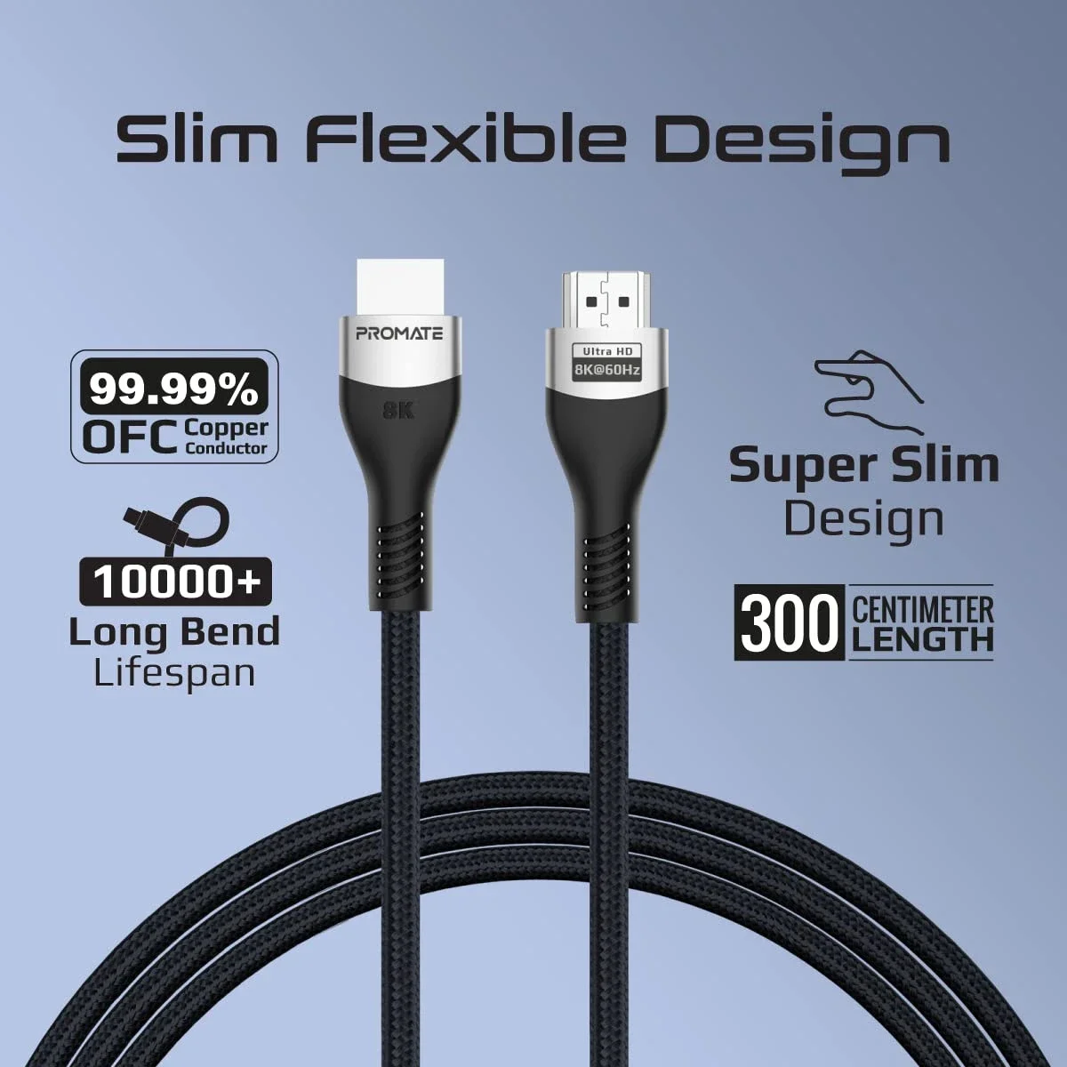كابل HDMI 2.1 من Promate PrimeLink8K-300 بطول 3 متر بسرعة 48Gbps ودقة 8K@60Hz - Image 5