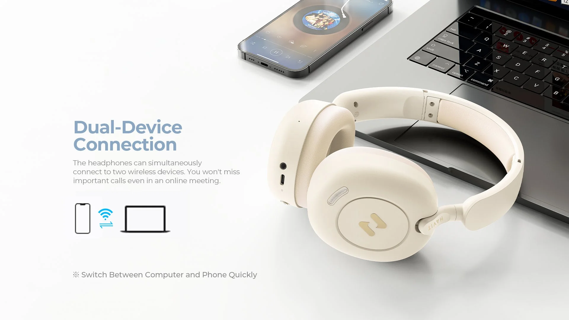 HAVIT H655BT PRO ANC Wireless Over-Ear Noise Cancelling Headphones - Thumbnail 15