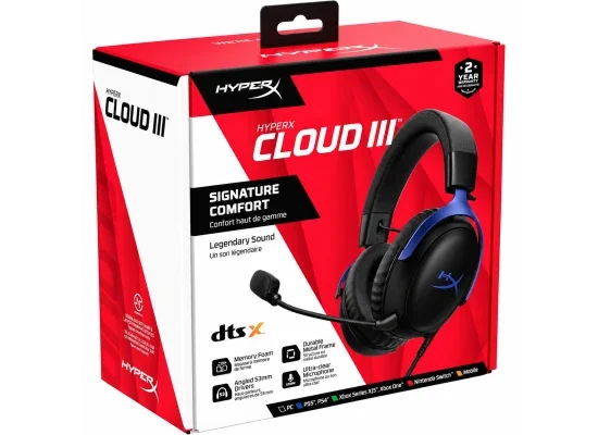 Hyper X Cloud III Wired Gaming Headset with 53mm Drivers and 10mm Mic - Blue