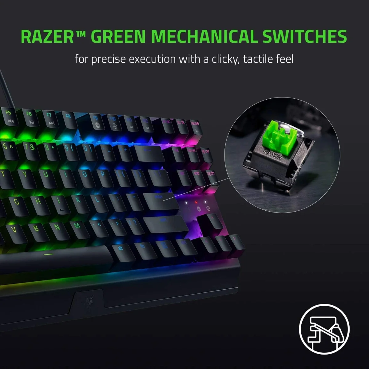 Razer BlackWidow V3 Tenkeyless TKL Mechanical Gaming Keyboard with Green Switches and Chroma RGB - Thumbnail 2