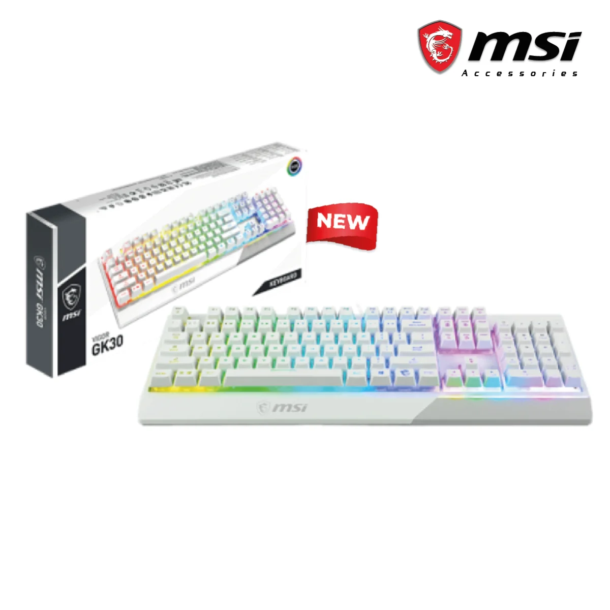 كيبورد ألعاب MSI Vigor GK30 RGB بإضاءة RGB 6 مناطق أبيض